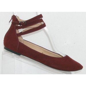 Express burgundy man made fabric ankle strap rear zip ballet flats 9